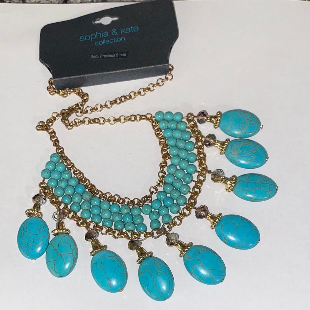 Turquoise and Gold Statement Necklace